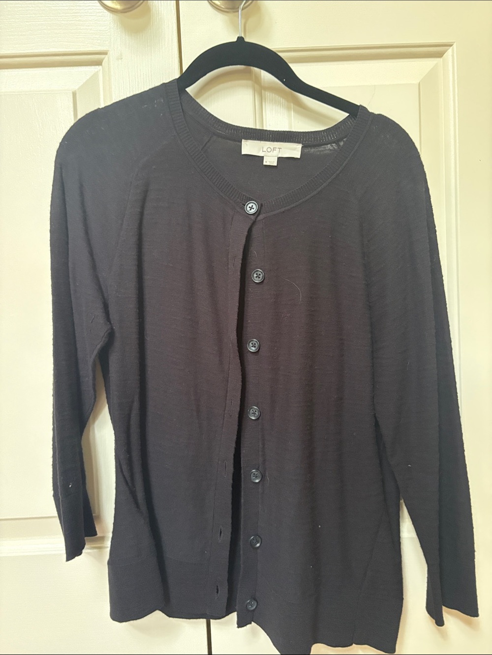 LOFT Black Lightweight Button Cardigan